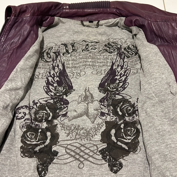Guess Purple Leather Boho Moto Biker Bomber Jacket Small - Picture 4 of 9